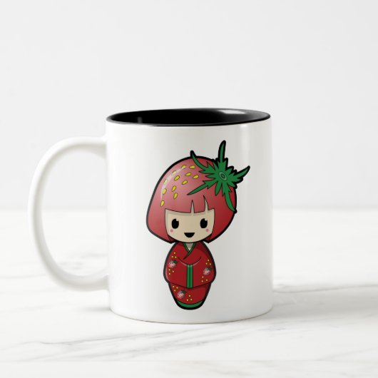 Strawberry Kokeshi Doll Zwei-Tone-Tasse Zweifarbige Tasse (Links)