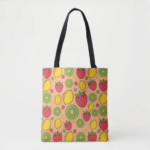 Strawberry, lemon and kiwi fruits wallpaper backgr tasche