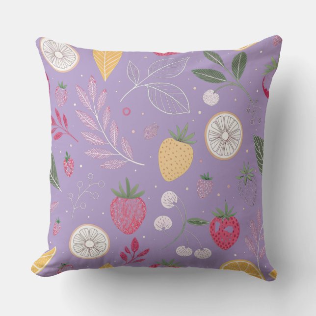 "Strawberry Lemon Botanical Pattern Throw Pillow" Kissen (Vorderseite)