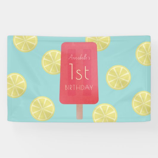 Strawberry Lemonade Popsicle Girl Birthday Banner (Horizontal)