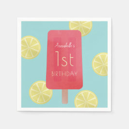 Strawberry Lemonade Popsicle Girl Birthday Paper Serviette