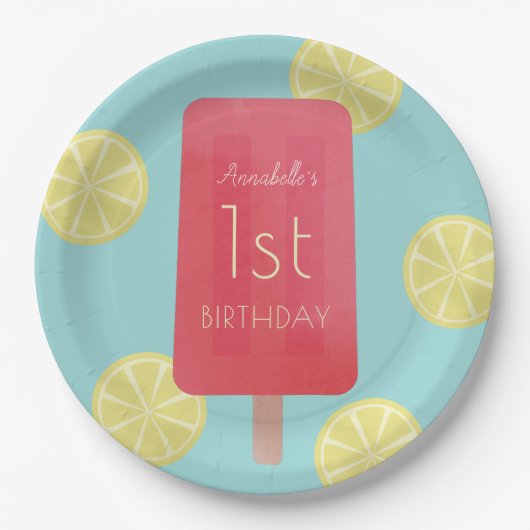 Strawberry Lemonade Popsicle Girl Birthday Pappteller (Vorderseite)