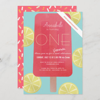 Strawberry Lemonade Popsicle Virtual 1. Geburtstag Einladung