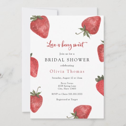 Strawberry Liebe ist Sweet Bridal Dusche Einladung (Vorderseite)