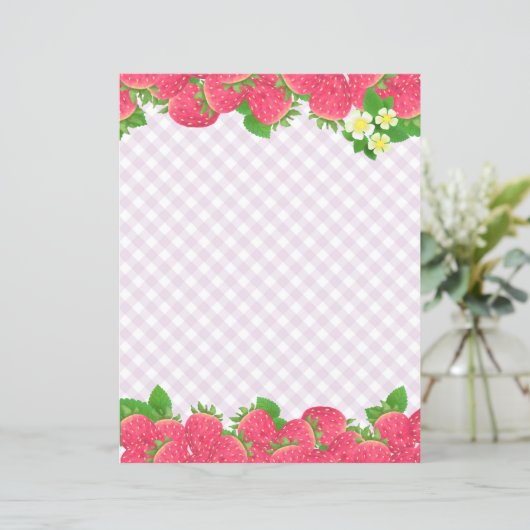 Strawberry Lila Gingham Stationery Paper (Stehend Vorderseite)