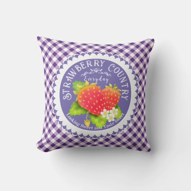 Strawberry Lila Gingham Throw Kissen (Vorderseite)