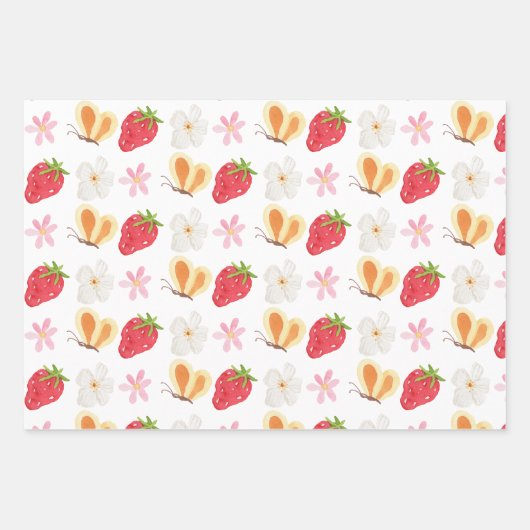 Strawberry Loally Grown Pink Whimsical Baby Shower Geschenkpapier Set (Vorderseite 3)