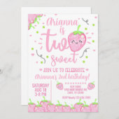 Strawberry Mädchen 2. Geburtstag einladen, Zwei Sü Einladung (Vorne/Hinten)