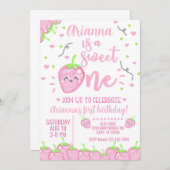 Strawberry Mädchen ersten Geburtstag einladen, Swe Einladung (Vorne/Hinten)