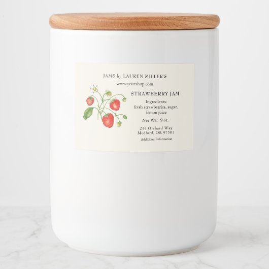 Strawberry-Marmelade-Etikett mit Inhaltsstoffliste Lebensmitteletikett (Vorderseite)