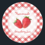 Strawberry-Marmelade Runder Aufkleber<br><div class="desc">Maßgeschneiderte Retro-Aufkleber für hausgemachte Erdbeermarmelade,  Gelee oder Konserven mit frisch blueberries auf roten und weißen Gingham Tischdecken. Sie können auf dem Deckel oder auf dem Glas selbst befestigt werden und haben eine personalisierte Sammlung. Weitere Obstkleber sind ebenfalls erhältlich!</div>