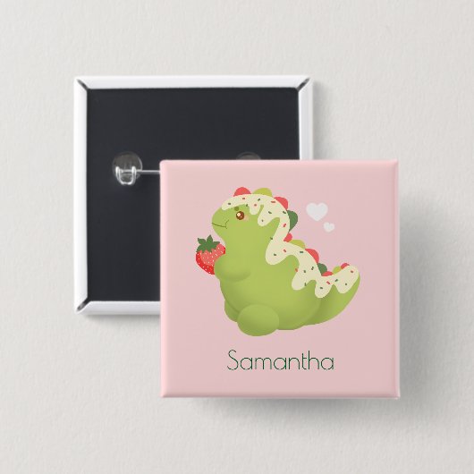 Strawberry Matcha Dinosaur  Button (Vorne & Hinten)
