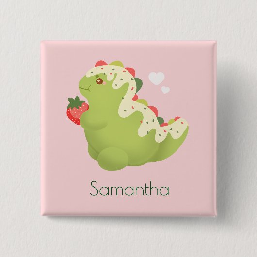 Strawberry Matcha Dinosaur Button (Vorderseite)