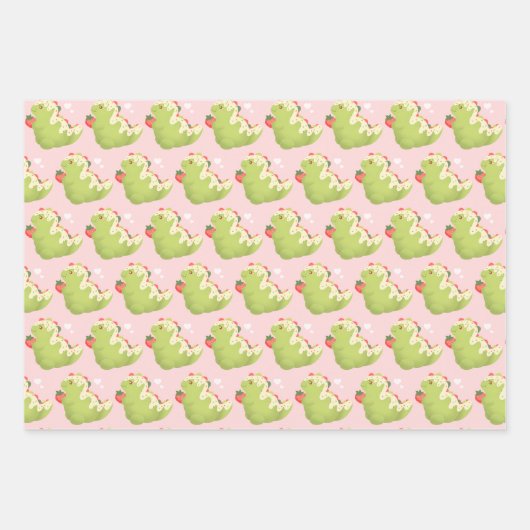 Strawberry Matcha Dinosaur Geschenkpapier Set (Vorderseite)