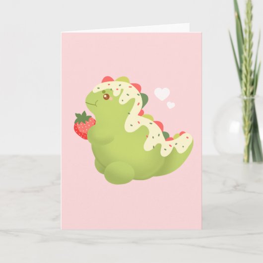 Strawberry Matcha Dinosaur Karte (Vorderseite)