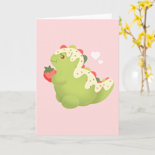 Strawberry Matcha Dinosaur  Karte (Gelbe Blume)