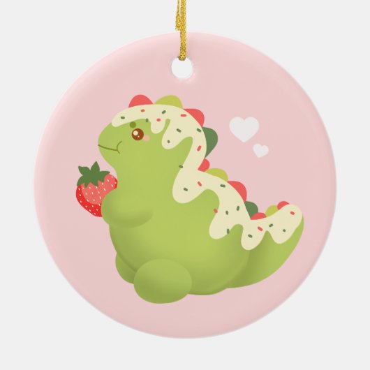 Strawberry Matcha Dinosaur Keramik Ornament (Hinten)