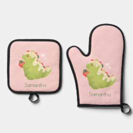 Strawberry Matcha Dinosaur  Ofenhandschuh & Topflappen-Set
