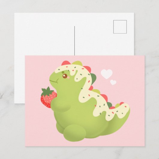 Strawberry Matcha Dinosaur Postkarte (Vorne/Hinten)