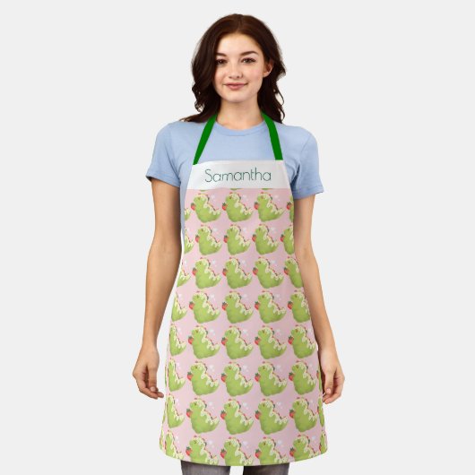 Strawberry Matcha Dinosaur Schürze (Getragen)