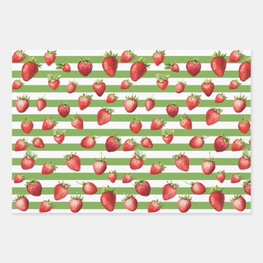 Strawberry Matcha Streifen Geschenkpapier Set (Vorderseite)