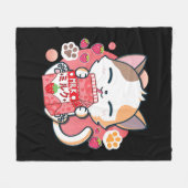 Strawberry Milk Cat Kawaii Anime Neko Gift Girls T Fleecedecke (Vorderseite (Horizontal))