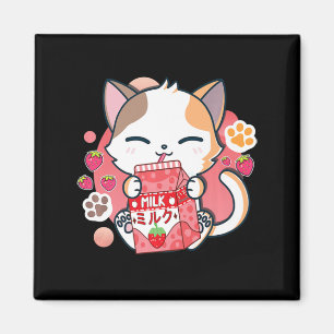 Strawberry Milk Cat Kawaii Anime Neko Gift Girls T Magnet