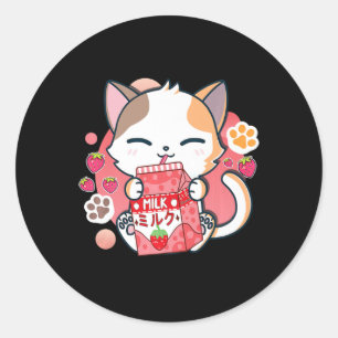 Strawberry Milk Cat Kawaii Anime Neko Gift Girls T Runder Aufkleber