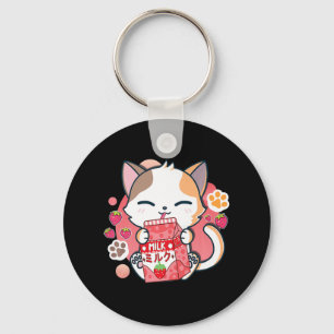 Strawberry Milk Cat Kawaii Anime Neko Gift Girls T Schlüsselanhänger
