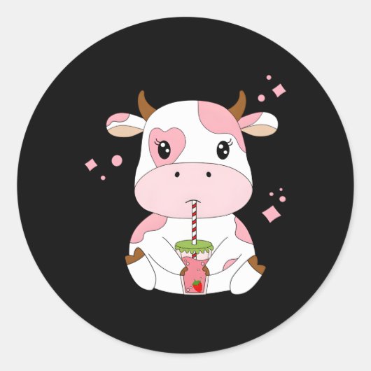 Strawberry Milk Kawaii Ästhetik K Kuh Print Runder Aufkleber (Vorderseite)