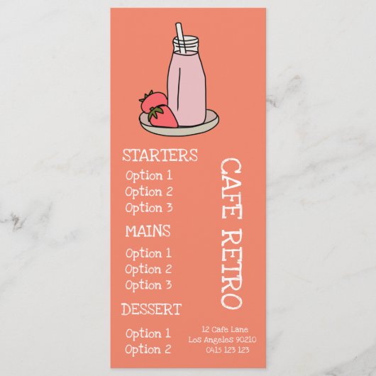 Strawberry Milkshake Retro-Café Menükarte (Vorderseite)