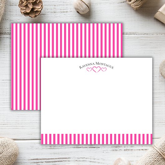 Strawberry Modern Open Hearts Striped Note Card Mitteilungskarte