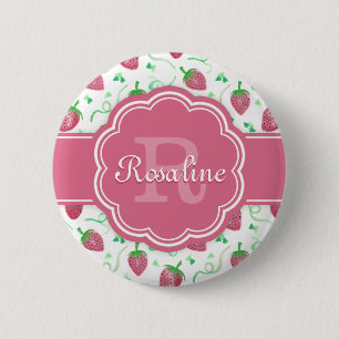 Strawberry-Muster mit Monogramm Button
