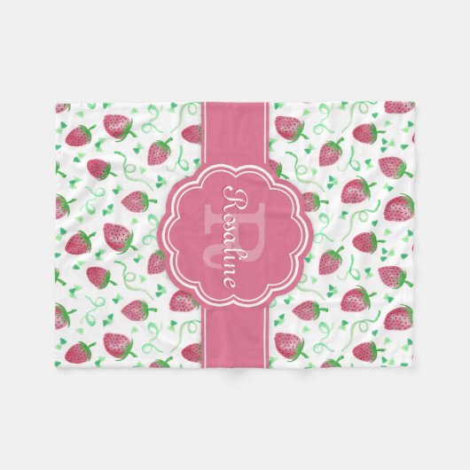 Strawberry-Muster mit Monogramm Fleecedecke (Vorderseite (Horizontal))