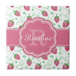 Strawberry-Muster mit Monogramm Fliese
