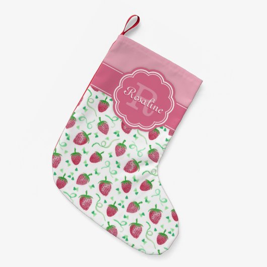 Strawberry-Muster mit Monogramm Kleiner Weihnachtsstrumpf (Vorderansicht (hängend))