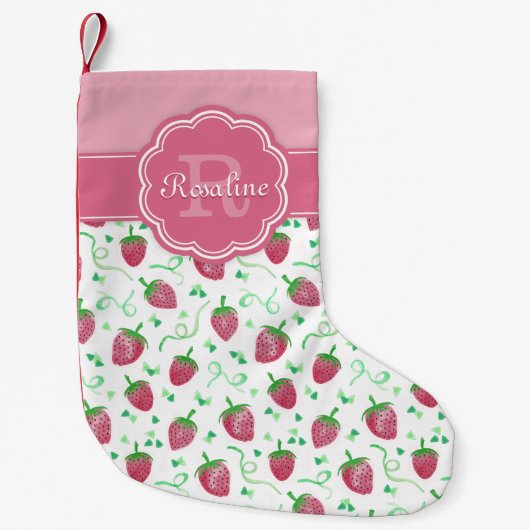 Strawberry-Muster mit Monogramm Kleiner Weihnachtsstrumpf (Vorderseite)