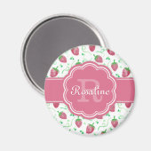 Strawberry-Muster mit Monogramm Magnet (Vorderseite/Rückseite)