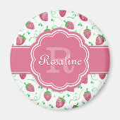 Strawberry-Muster mit Monogramm Magnet (Vorne)