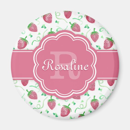 Strawberry-Muster mit Monogramm Magnet (Vorne)