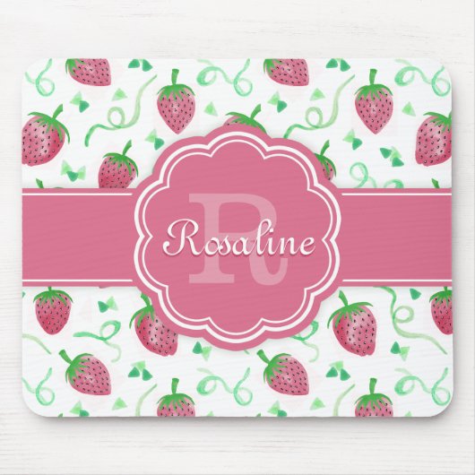 Strawberry-Muster mit Monogramm Mousepad (Vorne)