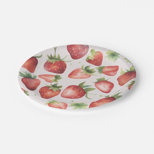 Strawberry-Muster Pappteller (Schrägansicht)