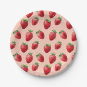 Strawberry-Muster Pastellrosa Pappteller (Vorderseite)