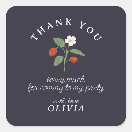 Strawberry navy danke quadratischer aufkleber (Vorderseite)