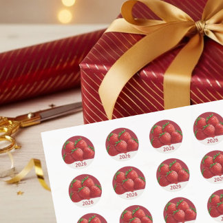 Strawberry New Year's Eve Party Runder Aufkleber