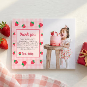 Strawberry Niedlich Berry Erster Geburtstag Foto Dankeskarte