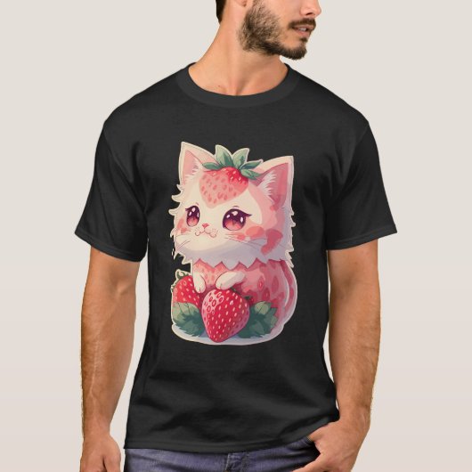 Strawberry Niedlich Cat Kawaii Anime - Erdbeere Ka T-Shirt (Vorderseite)