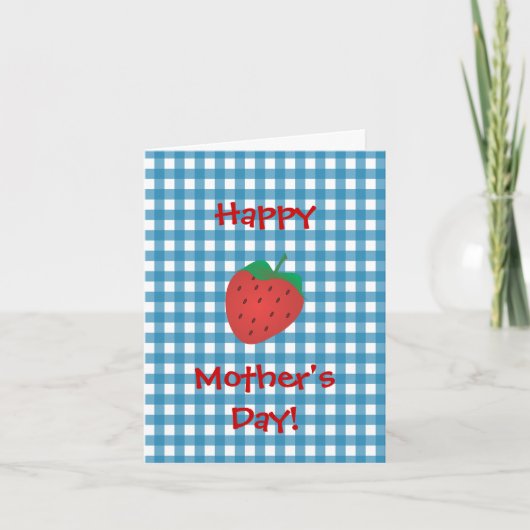 Strawberry on Blue Gingham Karte (Vorderseite)