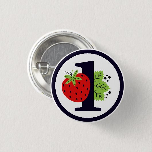 Strawberry ONE Birthday Girl Baby 1. erstes Party Button (Vorne & Hinten)
