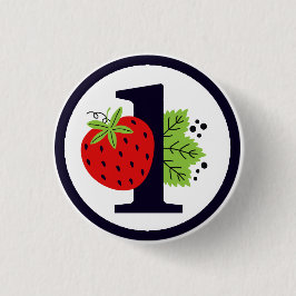 Strawberry ONE Birthday Girl Baby 1. erstes Party Button